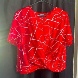 Red and white geometric pattern crop top